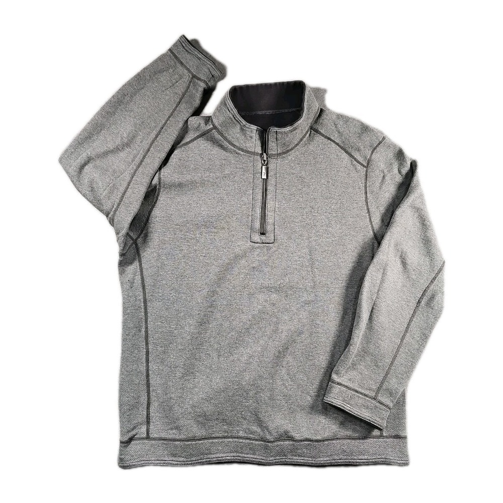 Tommy Bahama Henley Sweater Reversible Grey Black 1/4 Zip 💯 Cotton Mens Large